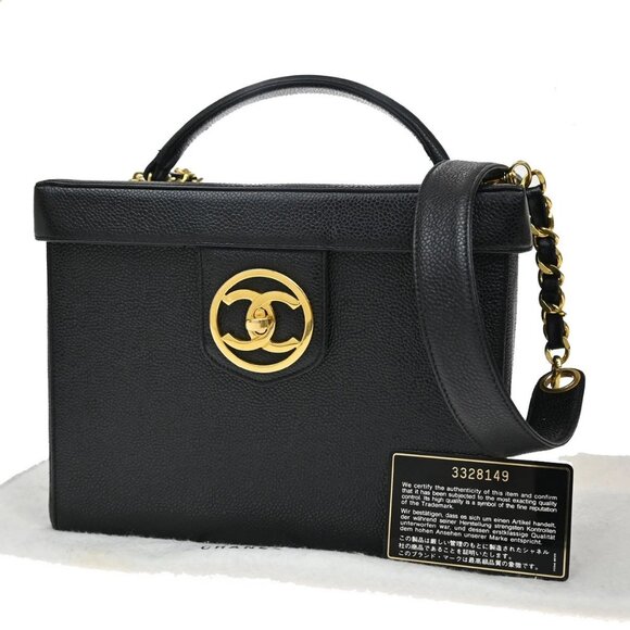 CHANEL CC Vanity 2Way Hand Bag Grained Calfskin Leather BK GHW Vintage 373RL346 - Picture 1 of 15